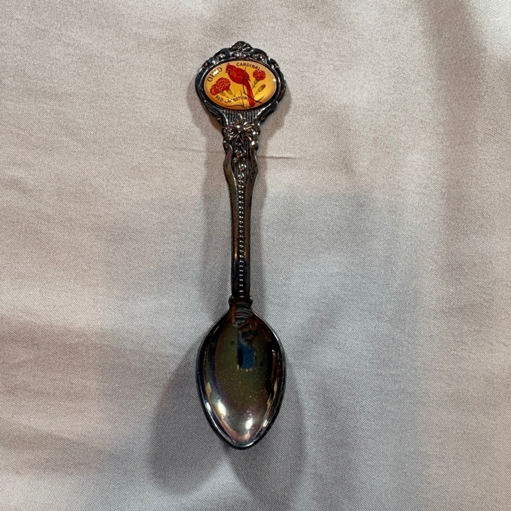 Celest Ohio Cardinal Red Carnation Souvenir Spoon Silverplated Holland Vintage